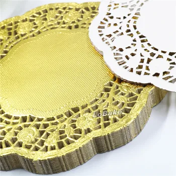 (100 vnt/pak) Aukščiausios kokybės 5.5 cm aukso spalvos apvalios formos popieriaus, nėriniai doilies placemats už stalo ir virtuvės reikmenys Nuotrauka 2