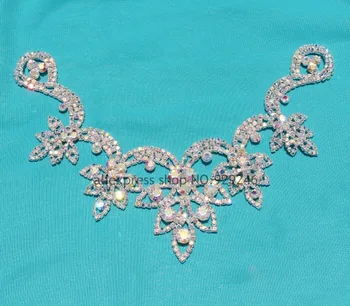 1pc/daug populiarus Mariquesa gėlių AB aišku kristalų iškirpte aukso aplikacijos, siuvimo nuotakos vestuvių suknelė apykaklės batai apdaila