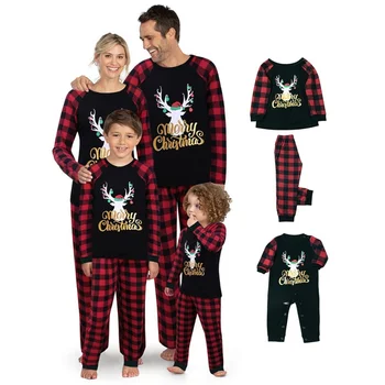 2 Dalių Komplektas Šeimos Kalėdų Pižama Pora Medvilnės Sleepwear Tėvų-Vaikų Kalėdos Spausdinami Namų Drabužiai Moterims, Vyrams, Vaikams Ilgomis Rankovėmis Kostiumas