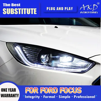 AKD Galvos Lempa Ford Focus LED Žibintų 2015-2018 Žibintai Dėmesio DRL Posūkio Signalo Aukštos Pluošto Angel Eye Projektoriaus Objektyvas