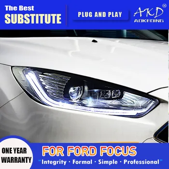 AKD Galvos Lempa Ford Focus LED Žibintų 2015-2018 Žibintai Dėmesio DRL Posūkio Signalo Aukštos Pluošto Angel Eye Projektoriaus Objektyvas Nuotrauka 2