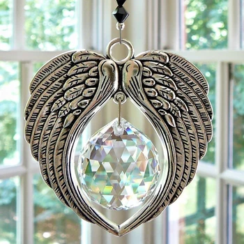 Angel Wing Kristalų Kabinti Ornamentu Išskirtinį Suncatcher Asmeninį Metalo Pakabukas Namo Langą, Sodo 2021 Nuotrauka 2