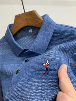Aukštos klasės bauda siuvinėjimas ilgas rankovėmis marškinėliai vyrams pavasarį 2023 Naujų lengvųjų prabangos tendencija polo marškinėliai vyrams, atsitiktinis viršų