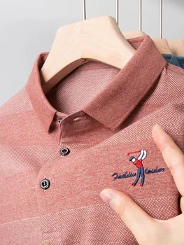 Aukštos klasės bauda siuvinėjimas ilgas rankovėmis marškinėliai vyrams pavasarį 2023 Naujų lengvųjų prabangos tendencija polo marškinėliai vyrams, atsitiktinis viršų Nuotrauka 2