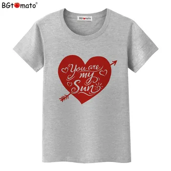 BGtomato T shirt Tu mano saulė Puikus širdies marškinėlius moterims, Naujas dizainas raudona širdis mados viršuje, trišakiai, Karšto pardavimo vasaros drabužių