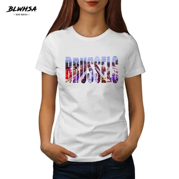 BLWHSA Naujas Briuselyje Laišką Atspausdinta Marškinėliai Moterims Bulgarija Miesto Briuselis Spausdinti Marškinėliai Mados Juokingas Vasaros Moterų Viršūnių Tees