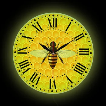 Bitės Ant Medaus Sieninis Laikrodis Už Kambarį Ūkio Dekoro Medaus Avilys Kamanių, Bičių Apdulkinimo Modernaus Dizaino LED naktinė lempa Laikrodis