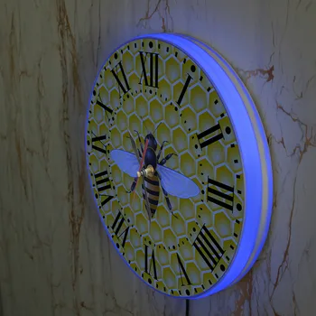 Bitės Ant Medaus Sieninis Laikrodis Už Kambarį Ūkio Dekoro Medaus Avilys Kamanių, Bičių Apdulkinimo Modernaus Dizaino LED naktinė lempa Laikrodis Nuotrauka 2
