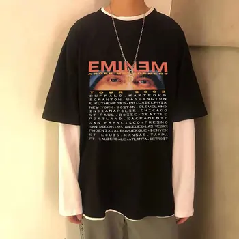 Eminem Europos Kelionių 90-ųjų Hip-Hop Rap Promo T-shirt Vasaros Mens Medvilnės marškinėliai 2021 Naujas Vyrų Moterų Mados Prarasti trumpomis Rankovėmis Tee