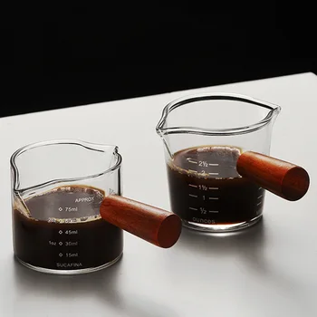 Espresso kavos Matavimo Puodelis su medžio Rankena Karščiui atsparaus Stiklo Kavos Puodelį, Dvigubi Vamzdžiai Aišku Masto Pienas, Kava Priemonė Ąsotis
