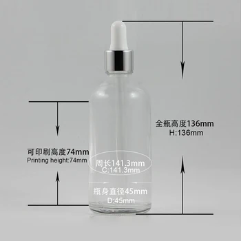 Geriausia pardavimo 100 ml skaidraus stiklo buteliuko lašintuvu odos priežiūros kosmetikos pakuotės su blizgiu sidabro užkratas Nuotrauka 2