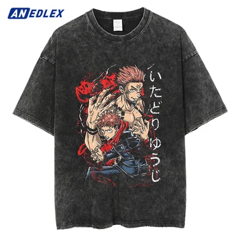 Hip-Hop Streetwear Plauti Marškinėliai Japonų Anime Grafikos Vintage marškinėliai Vyrams Harajuku Medvilnės Marškinėlius trumpomis Rankovėmis Viršūnes Tees Juoda
