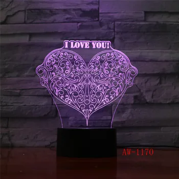 I Love U 3D Naktį Šviesa Naujas Šviesa Dekoro Bulbing Lempos Įtaisą, LED Apšvietimas, Namų naktinė lempa 7 Spalvų Dropshipping AW-1170 Nuotrauka 2