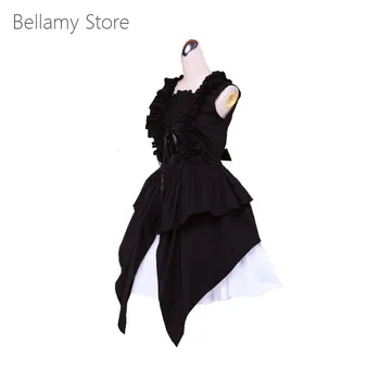 Jums Gothic Lolita Elegantiška Juoda ir Balta, Sujungimas be Rankovių Apvalios Kaklo Suknelė Nuotrauka 2