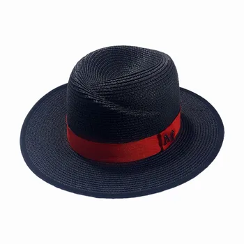 Juoda Šiaudų skrybėlę Vyrai moterys Raudona Grandinės saulės skrybėlę flat top plokščių kraštų top hat lauko laisvalaikio saulės skrybėlę pajūrio skėtį nuo saulės paplūdimio skrybėlę