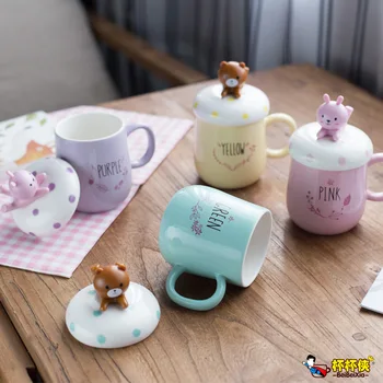 Keramikos Puodelis Originalumas Mielas 3D Bear Rabbit Animacinių filmų Su Dangteliu Dangtelis, Kaip ir Mobiliojo Telefono Laikiklis Kelionės Kavos Puodelis Drinkware