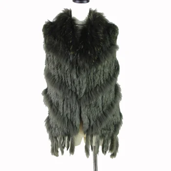 Lady kailio liemenė Nauja 2019 karšto pardavimo moterų megzti triušio kailiniai su usūrinių šunų kailio, kailių apykaklės liemenė natūralaus 4 spalvų natūralaus