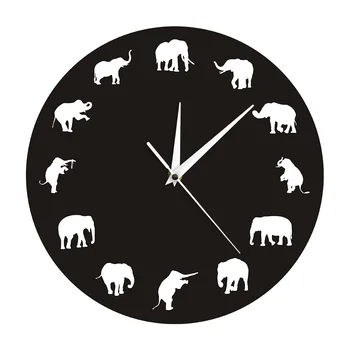  Laukinės Gamtos Dramblių Modernaus Dizaino Sieninis Laikrodis Troba Dramblys Gyvūnų Dekoro Sienos Watch Laikrodis Dramblių Meilužis Gif Nuotrauka 2