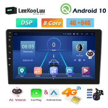 LeeKooLuu 8 Core 4+64G 2Din Android 10.0 Automobilio Radijo 9