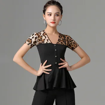 Leopard Sportinių Šokių Viršūnes Moterų lotynų Praktikos Dėvėti Scenos Kostiumų Salsa Šokių Aprangą Bakstelėkite Dancewear Dizainerio Drabužius DL7908