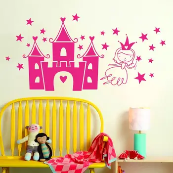 Meno dizaino namų puošybai princesė plaukioja pilis animacinių filmų siena lipdukas nuimamu gražus žvaigždės namų dekoro lipdukas vaikams Nuotrauka 2