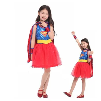 Merginos Supergirl Cosplay Vaikų Helovinas Superwoman Kostiumas Vaikas Vaidmenį vaidina Kalėdų Karnavalas Maskuotis etape šou Šalis suknelė Nuotrauka 2