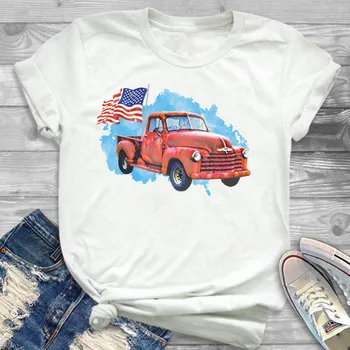 Moterų Marškinėliai, Vyriški Drabužiai T-shirt Grafikos Išspausdintas Viršų Marškinėlius Miestelio Mergina, Amerikos Vėliava 