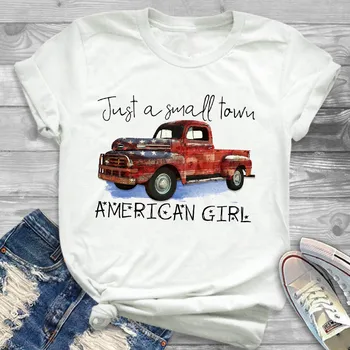 Moterų Marškinėliai, Vyriški Drabužiai T-shirt Grafikos Išspausdintas Viršų Marškinėlius Miestelio Mergina, Amerikos Vėliava 