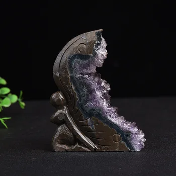 Natūralus Žalias Ametistas Drugelis Mergina Violetinė Kvarco Kristalų Sankaupos Gydomųjų Akmenų Pavyzdys Ranka raižyti ornamentai dovanos