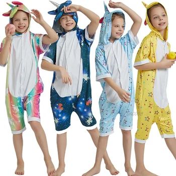 Nauja Vasaros Berniukų, Mergaičių naktiniai marškiniai, pižamos Vaikams Panda Pižamos Oneise Merginos Vienaragis Pajama Kigurumi Pijamas 4-12Years Pieno Šilko Sleepwear Nuotrauka 2