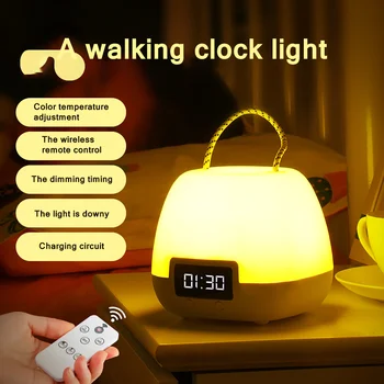 Nuotolinio Valdymo pulto Lempa USB kabeliu Skaitmeninis Displėjus Laikrodis LED Miegamojo Lovos naktinė lempa Pritemdomi Namų Dekoracijos