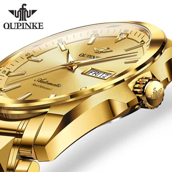 OUPINKE Originalūs vyriški Laikrodis Aukso Deimantų Volframo plieno, Safyro Importuotų Mechaninė Judėjimas į Viršų Šviesos Laikrodžių Vyrams Nuotrauka 2
