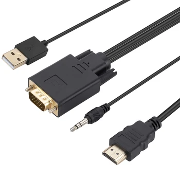 PVC Konverteris HDMI Adapteris-suderinama Su VGA 1,8 m Konverteris Adapterio Kabelį Vyrų Vyrų Pakeitimas su Garso Maitinimas