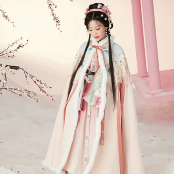 Pliušinis Išsiuvinėti Apsiaustas Moterų Kinijos Tradicinės Striukė Tang Dinastijos Princesė Drabužius Moterų Elegantiškas Hanfu Kailis DQL6692