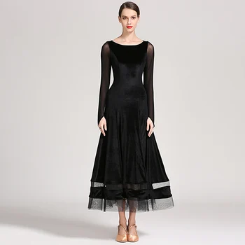 Pramoginių Šokių Konkurse Dress Lady Aukštos Kokybės Ilgomis Rankovėmis Aksomo Suknelės Šiuolaikinės Valsas Flamenko Šokio Scenos Drabužiai