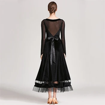 Pramoginių Šokių Konkurse Dress Lady Aukštos Kokybės Ilgomis Rankovėmis Aksomo Suknelės Šiuolaikinės Valsas Flamenko Šokio Scenos Drabužiai Nuotrauka 2