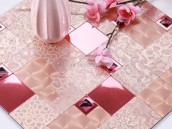 Rožinės spalvos Aliuminio kompozicinių sienų mozaikos plytelių/lipnios mozaikos plytelių, 1box 11 vienetų 30x30cm Sienų Apdailai Nuotrauka 2