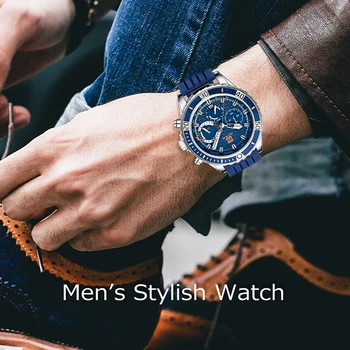 Top Brand Vyrų Automatinė Kvarco Žiūrėti Data Rankas Vandeniui Šviesiai Mėlynos Silikoninės Gumos Dirželis Wristswatch Žmogui QW011 Nuotrauka 2