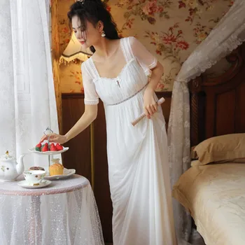 Tulin Mados Moterų Nightie Sleepwear Medvilnė Seksuali Pižamą Long Moteris Derliaus Baltos Suknelės trumpomis Rankovėmis Vasarą Phoentin
