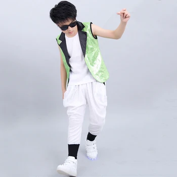 Vaikų Hip-Hop Kostiumai China Etapo Komplektus Berniukai Gatvės Šokių Drabužius Džiazo Spektaklis Vaikams Gimtadienio Dėvėti DN4978 Nuotrauka 2