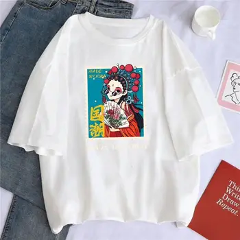 Vasarą, 100% Medvilnės Marškinėliai Moterims Harajuku y2k Drabužiai Laisvi Kawaii Anime Pekino Operos Spausdinti Trumpas Rankovėmis marškinėliai Moteriška Viršų