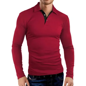 Vyriški Medvilnės ilgomis Rankovėmis Polo Marškinėliai Verslo Golfo marškinėliai Vyrams Drabužius Ropa D Hombre T-marškinėliai Vyrams Nuotrauka 2