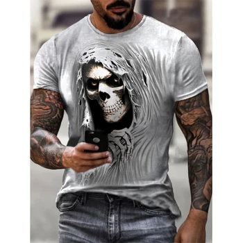 Vyriški T-shirt su 3D atspausdintas kaukolė ir zombie modelis, asmeninį madinga streetwear, negabaritinių vasaros orui viršų Nuotrauka 2