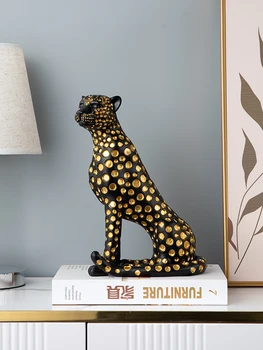 Šiaurės šalių Meno Namų Dekoro Leopard Statula Svetainės Apdailos Namų Dervos Amatų Skulptūrų Kūrybos Namų Reikmenys, Gyvūnų figūrėlės Nuotrauka 2
